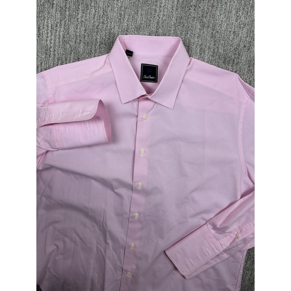 David Donahue Men's Dress Shirt Pink White 17.5 36/37 French Cuff Formal